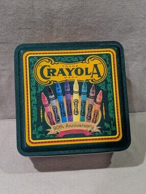 Vintage Crayola Crayons 90th Anniversary 1903-1993 Square Tin Box ONLY Novelty